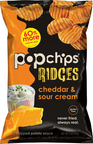 Popchips Cheddar and Sour Cream Ridges Popped Potato Chips, 5 Ounce -- 12 per case.