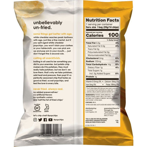 Popchips Aged White Cheddar Potato Chip, 0.7 Ounce -- 24 per case