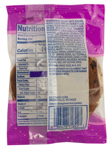 Best Maid Thaw and Serve Individually Wrapped Oatmeal Raisin Cookie, 3 Ounce -- 48 per case