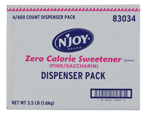Njoy Pink Saccharin Sugar Substitute, 1 Gram - 400 per pack -- 4 packs per case.