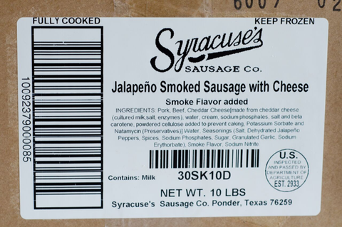 Syracuse Jalapeno and Cheese Skinless Smoked Sausage Link, 4 Ounce.