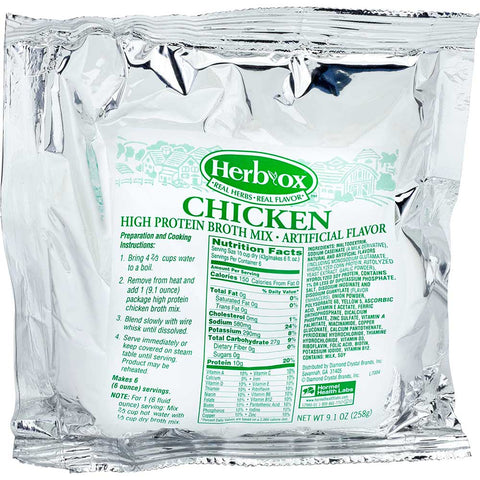 Herb-Ox High Protein Chicken Broth - 9.1 oz. pouch, 12 per case