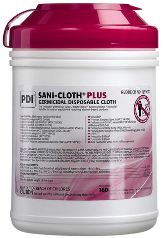 Sani Professional Sani Cloth Plus 6 x 6.75 inch Disinfectant Wipes, 160 count per pack -- 12 per case.