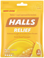 Halls Mentho Lyptus Honey Lemon Cough Drop, 0.02 Pound - 12 count per pack -- 4 packs per case