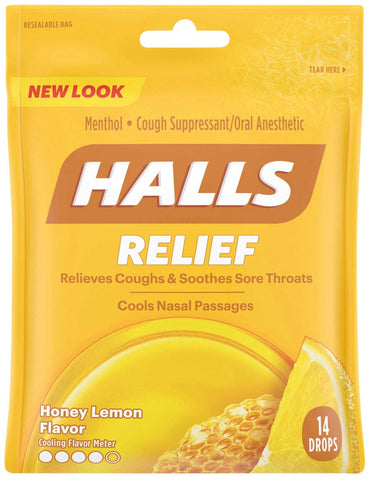 Halls Mentho Lyptus Honey Lemon Cough Drop, 0.02 Pound - 12 count per pack -- 4 packs per case