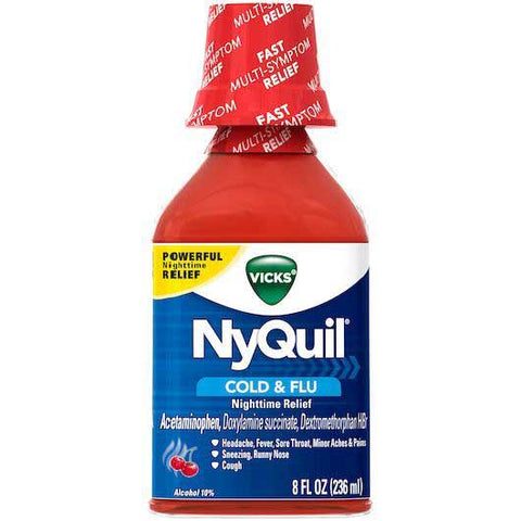 Vicks Nyquil Cherry Cold and Flu Liquid, 8 Fluid Ounce -- 12 per case
