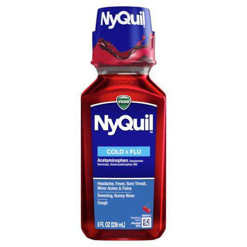Vicks Nyquil Cherry Cold and Flu Liquid, 8 Fluid Ounce -- 12 per case