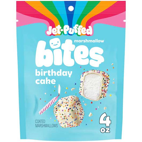 Jet-Puffed Birthday Cake Flavored Coated Marshmallow Bites, 4 Ounce Resealable Bag -- 6 per case