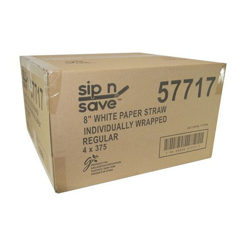 Galligreen Sip n Save White Wrapped Paper Straw, 8 inch - 375 per pack -- 4 packs per case
