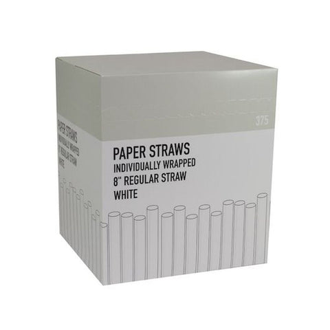 Galligreen Sip n Save White Wrapped Paper Straw, 8 inch - 375 per pack -- 4 packs per case