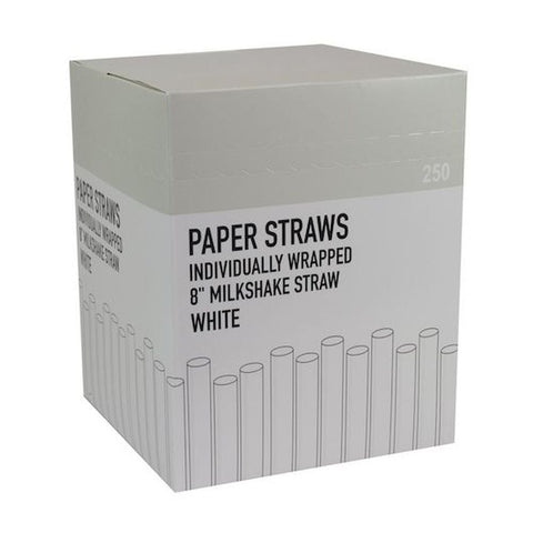 Galligreen Sip n Save White Wrapped Paper Milkshake Straw , 8 inch - 250 per pack -- 4 packs per case