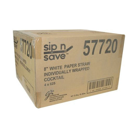 Galligreen Sip n Save White Wrapped Paper Cocktail Straw, 8 inch - 625 per pack -- 4 packs per case