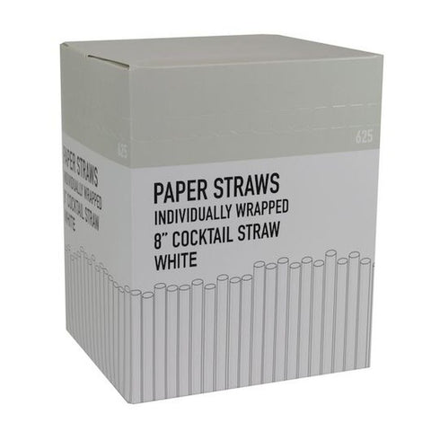 Galligreen Sip n Save White Wrapped Paper Cocktail Straw, 8 inch - 625 per pack -- 4 packs per case
