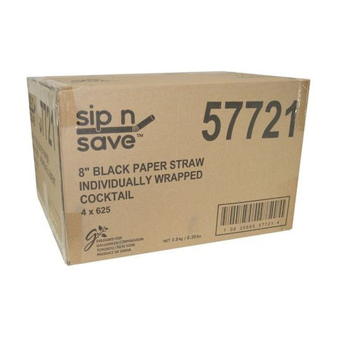 Galligreen Sip n Save Black Wrapped Paper Cocktail Straw, 8 inch - 625 per pack -- 4 packs per case