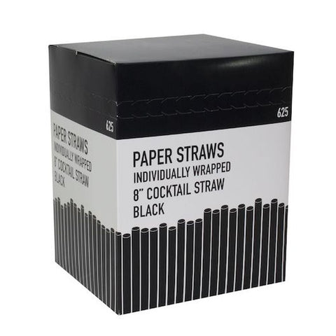 Galligreen Sip n Save Black Wrapped Paper Cocktail Straw, 8 inch - 625 per pack -- 4 packs per case
