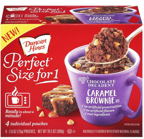 Duncan Hines Perfect Size for 1 Chocolate Decadent Caramel Brownie Mix, 10.5 Ounce -- 6 per case.