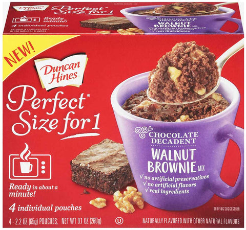 Duncan Hines Perfect Size for 1 Chocolate Decadent Walnut Brownie Mix, 9.1 Ounce -- 6 per case.