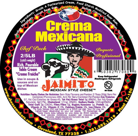 Cheesemakers Mexicana Crema Cheese, 5 Pound -- 2 per case.