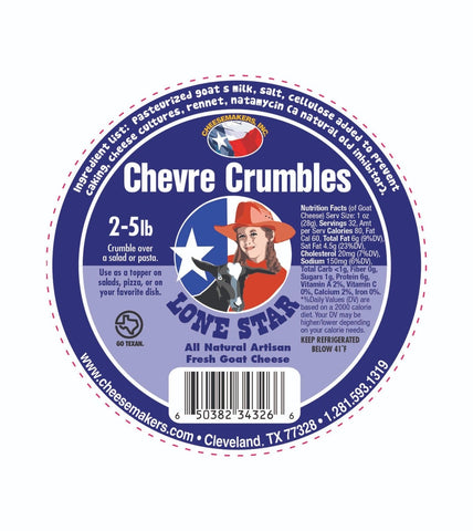 Cheesemakers Goat Cheese Crumbles, 5 Pound -- 2 per case.