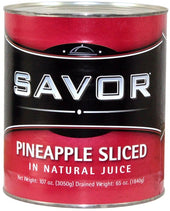 Savor Imports Sliced Packed Pineapple in Natural Juice, Number 10 Can -- 6 per case.