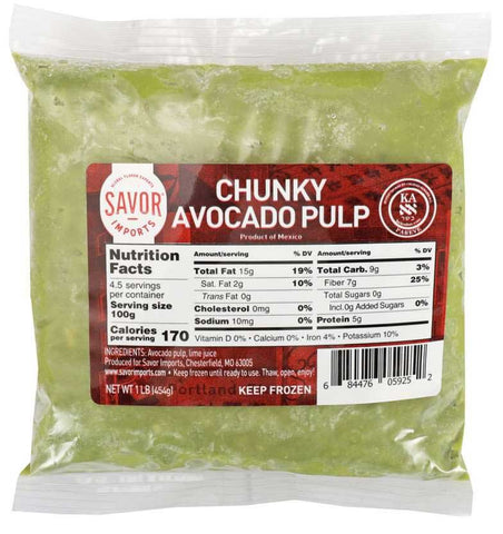 Savor Imports Chunky HPP Avocado Pulp, 1 Pound -- 12 per case