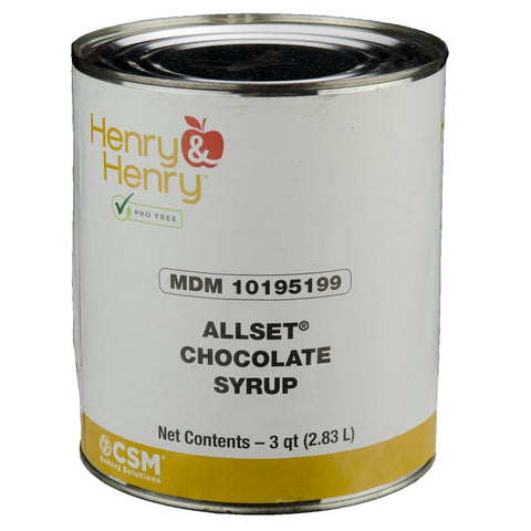 Henry and Henry Allset Chocolate Syrup, Number 10 can -- 6 cans per case.