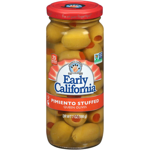 Early California Pimento Stuffed Queen Olives, 7 Ounce -- 12 per case.