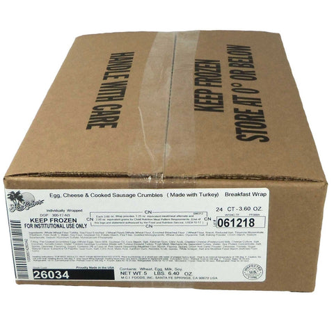 Los Cabos Egg Cheese and Cooked Sausage Crumbles Breakfast Burrito, 3.6 Ounce -- 24 per case.