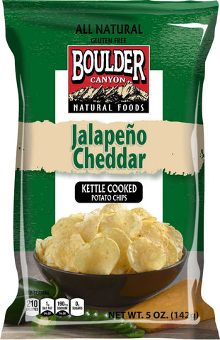 Boulder Canyon Jalapeno Cheddar Pepper Kettle Potato Chips - 5 oz. bag, 12 per case