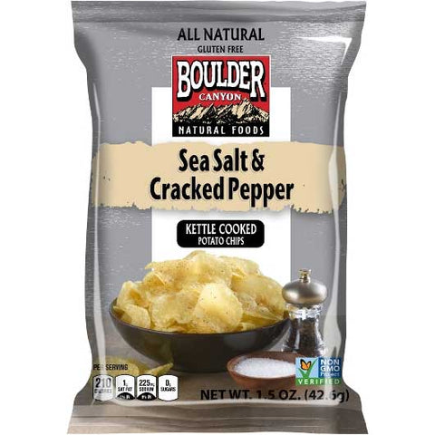 Boulder Canyon Sea Salt and Cracked Pepper Kettle Cooked Potato Chips - 1.5 oz. bag, 55 per case