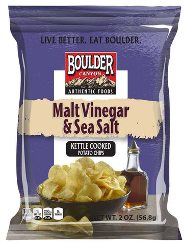 Boulder Canyon Sea Salt Malt and Vinegar Barbecue Salt and Pepper Potato Chips - Shipper, 2 Ounce -- 48 per case.