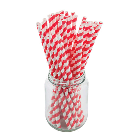 Tablecraft Unwrapped Red Striped Paper Straw, 7.75 inch -- 500 per case