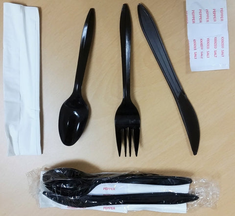 Polyking Fork Knife Spoon Napkin Salt and Pepper Meal Kit -- 250 per case.