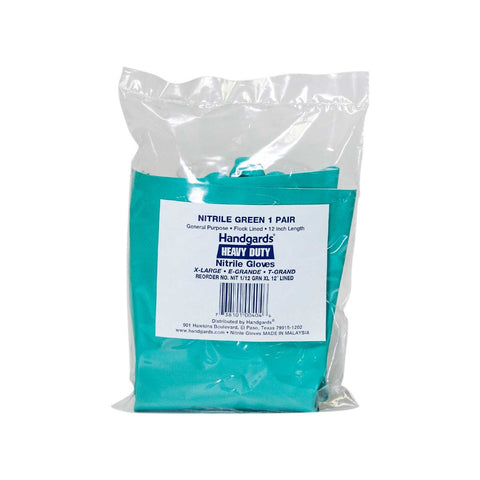 Handgards Green Extra Large Lined Reusable Nitrile Gloves, 12 inch -- 12 per case.