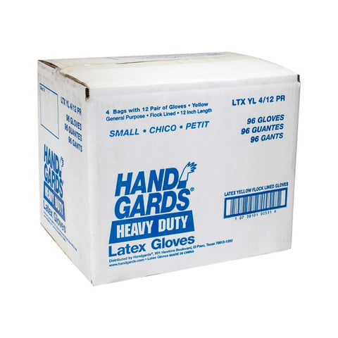 Handgards Small Yellow Latex Heavy Duty Utility Reusable Glove, 12 inch -- 4 per case.