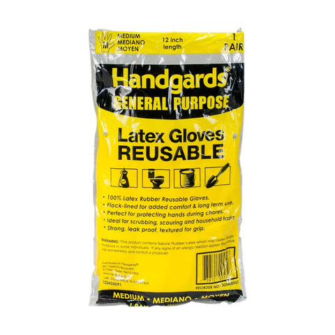 Handgards Medium Yellow Latex Heavy Duty Utility Reusable Glove, 12 inch -- 4 per case.