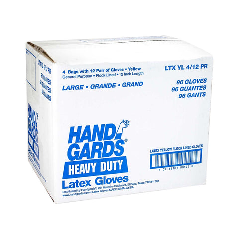 Handgards Large Yellow Latex Heavy Duty Utility Reusable Glove, 12 inch -- 4 per case.