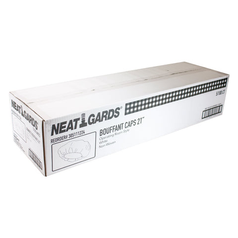 NeatGards White Paper Pleated Disposable Bouffant Cap, 21 inch -- 500 per case.