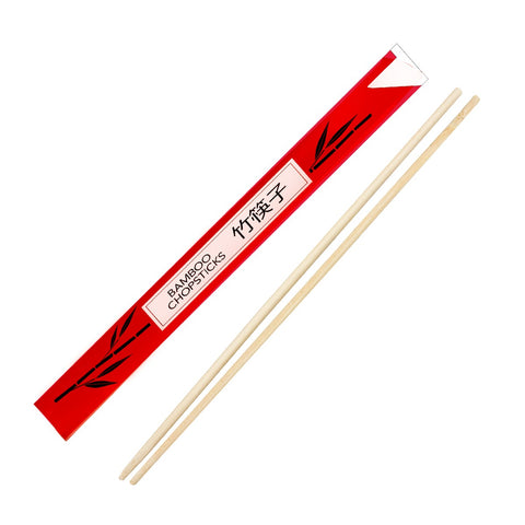 Handgards Red Sleeve Disposable Bamboo Chopstick, 9 inch -- 1000 per case.