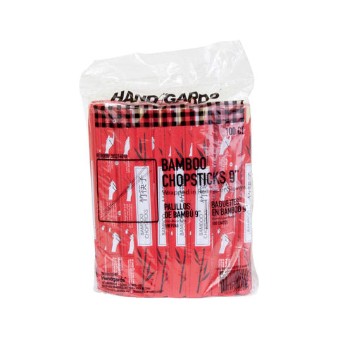 Handgards Red Sleeve Disposable Bamboo Chopstick, 9 inch -- 1000 per case.