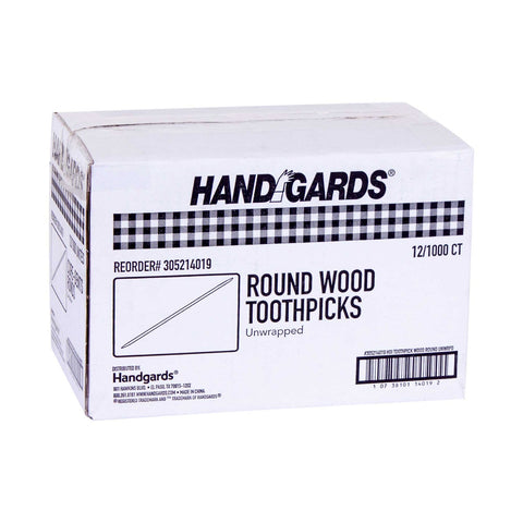 Handgards Unwrapped Round Disposable Wood Toothpick -- 12000 per case.