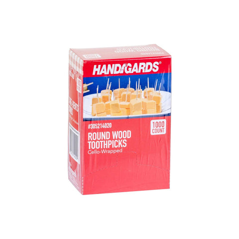 Handgards Cello Wrapped Round Disposable Wood Toothpick -- 12000 per case.