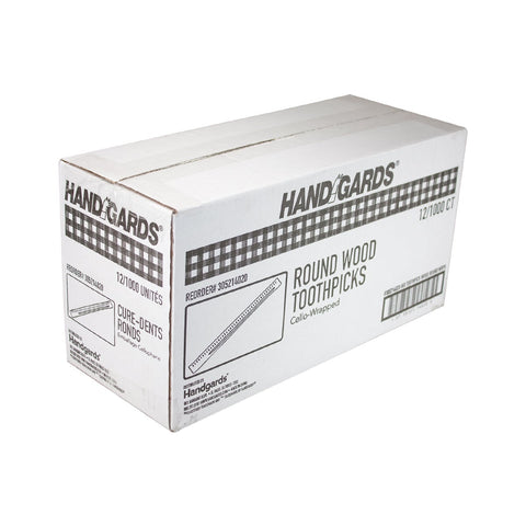 Handgards Cello Wrapped Round Disposable Wood Toothpick -- 12000 per case.