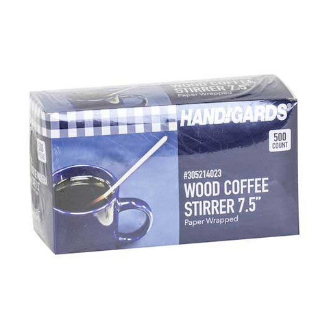 Handgards Individually Wrapped Paper 7.5 inch Wood Coffee Stirrer - 500 count per pack -- 10 packs per case