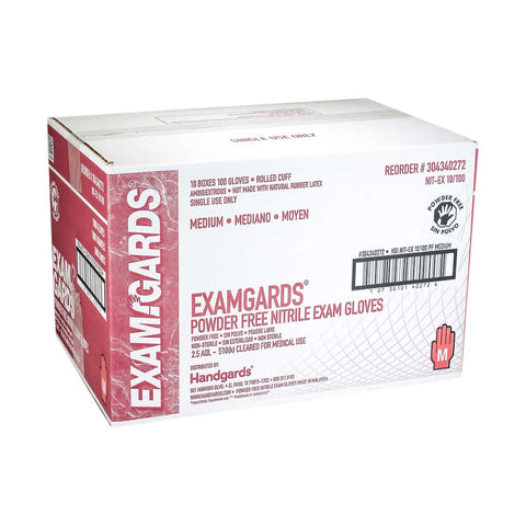Handgards ExamGards Blue Medium Disposable Nitrile Gloves -- 1000 per case.