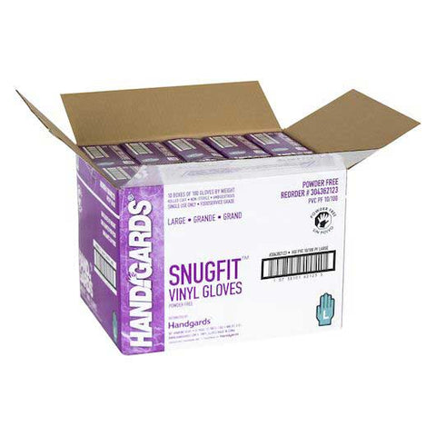 Handgards Snugfit Powder Free Large Vinyl Gloves - 100 count per pack -- 10 packs per case
