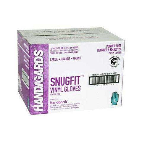 Handgards Snugfit Powder Free Large Vinyl Gloves - 100 count per pack -- 10 packs per case