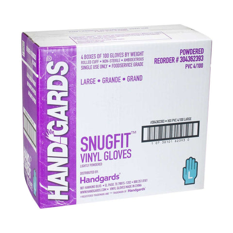 Handgards Disposable Large Powdered Vinyl Gloves, 100 per pack -- 4 packs per case.