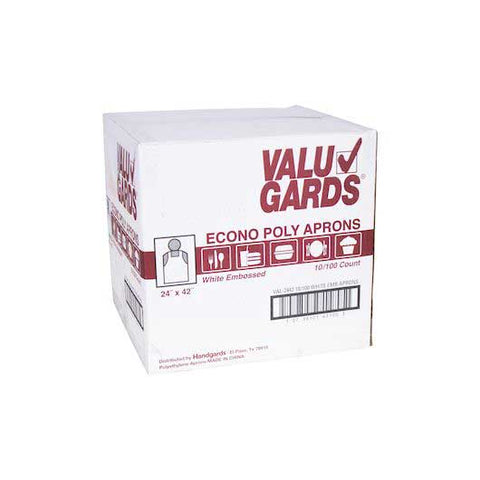 Valugards Economy Poly Embossed White Light Duty Apron, 24 x 42 inch - 100 count per pack -- 10 packs per case