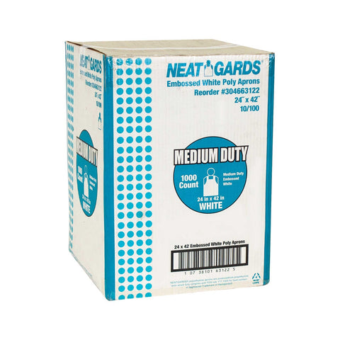 NeatGards Poly White Embossed Medium Duty Disposable Apron -- 1000 per case.